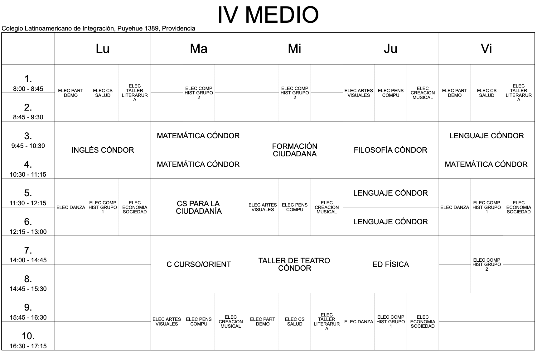 horario cuarto medio